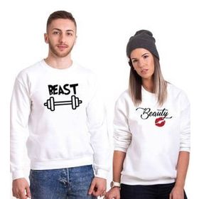 Tshirthane Beast Beauty Dumbell Öpücük Sevgili Kombinleri Sweatshirt