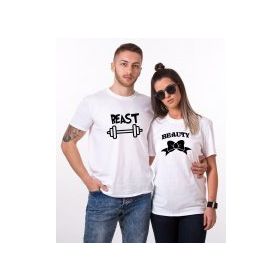 Tshirthane Beast Beauty Dumbell Öpücük Sevgili Kombinleri T-shirt Kombini