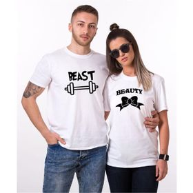 Tshirthane Beast Beauty Dumbell Öpücük Sevgili Kombinleri T-shirt Kombini