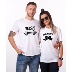Tshirthane Beast Beauty Dumbell Öpücük Sevgili Kombinleri T-shirt Kombini