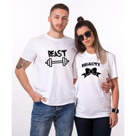 Tshirthane Beast Beauty Dumbell Öpücük Sevgili Kombinleri T-shirt Kombini