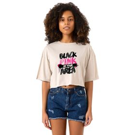 Tshirthane Black Pink In Your Area Bej Kadın Crop