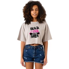 Tshirthane Black Pink In Your Area Taş Rengi Kadın Crop