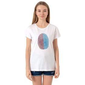Tshirthane Bordo Mavi Parmak İzi Beyaz Kadın Bisikletyaka T-shirt