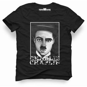 Tshirthane Charlie Chaplie Portre Siyah Erkek Tshirt