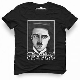 Tshirthane Charlie Chaplie Portre Siyah Erkek Tshirt