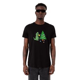 Tshirthane Dinosaur Christmas Tree Siyah Erkek T-shirt