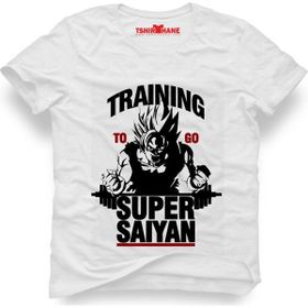 Tshirthane Dragon Ball Super Saiyan Traning Beyaz Erkek T-shirt