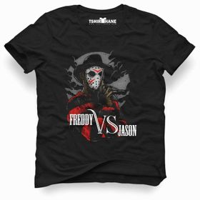 Tshirthane Freddy VS jason Siyah Erkek T-shirt