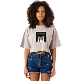 Tshirthane G-Dragon Home Sweet Home Taş Rengi Kadın Crop