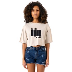 Tshirthane G-Dragon Rich Kids Bej Kadın Crop