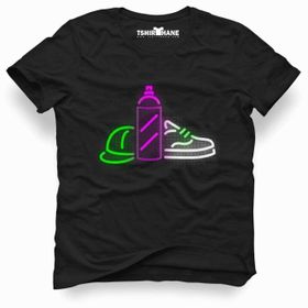 Tshirthane Grafitti neon light Siyah Erkek T-shirt