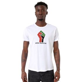 Tshirthane Hand Free Palestine Beyaz Bisiklet Yaka Erkek T-shirt