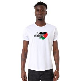 Tshirthane Heart Palestine Flag Beyaz Bisiklet Yaka Erkek T-shirt