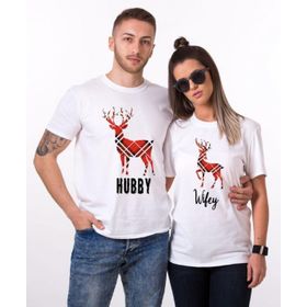 Tshirthane Hubby Wifey Geyik Sevgili Kombinleri T-shirt Kombini
