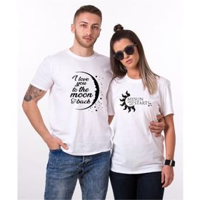 Tshirthane I Love You To The Moon Funny Sevgili Kombinleri T-shirt Kombini