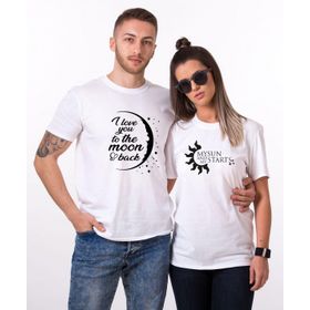 Tshirthane I Love You To The Moon Funny Sevgili Kombinleri T-shirt Kombini