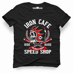 Tshirthane İron Cafe Speed Shop Siyah Erkek T-shirt