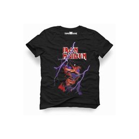 Tshirthane Iron Maiden Eddie Lightning Rock Metal Müzik Baskılı Dar Kesim Slim Fit Erkek T-Shirt
