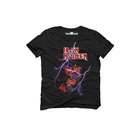 Tshirthane Iron Maiden Eddie Lightning Rock Metal Müzik Baskılı Dar Kesim Slim Fit Erkek T-Shirt