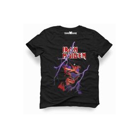 Tshirthane Iron Maiden Eddie Lightning Rock Metal Müzik Baskılı Dar Kesim Slim Fit Erkek T-Shirt