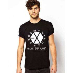 Tshirthane K-Pop Exo Baskılı Siyah Dar Kesim Slim Fit Erkek T-Shirt