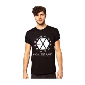 Tshirthane K-Pop Exo Baskılı Siyah Dar Kesim Slim Fit Erkek T-Shirt