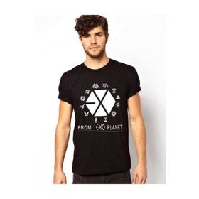 Tshirthane K-Pop Exo Baskılı Siyah Dar Kesim Slim Fit Erkek T-Shirt