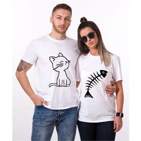 Tshirthane Kedi ve Balık Cat Fish Sevgili Kombinleri T-shirt Kombini
