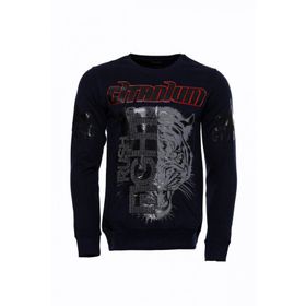 Tshirthane Lacivert Taşlı Baskılı Desenli Sweatshirt