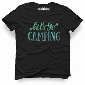 Tshirthane Lets Go Camping Tipografi Siyah Erkek T-shirt