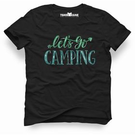 Tshirthane Lets Go Camping Tipografi Siyah Erkek T-shirt