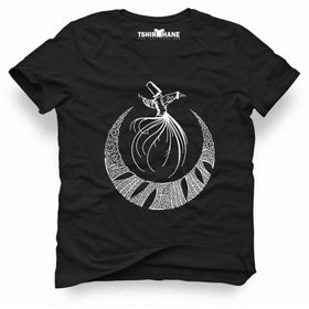Tshirthane Mevlana Sufi Ay Siyah Erkek T-shirt