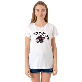 Tshirthane Mr Beast Kanji Beyaz Kadın Bisikletyaka T-shirt