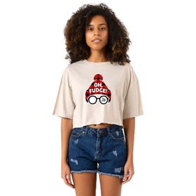 Tshirthane Oh Fudge Christmas Bej Kadın Crop
