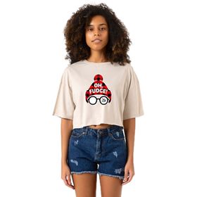 Tshirthane Oh Fudge Christmas Bej Kadın Crop