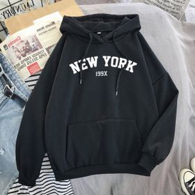 Tshirthane Oversize Siyah New York 199x Baskılı Kapüşonlu Unisex Sweatshirt