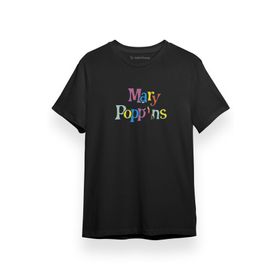 Tshirthane P17205S7813 Mary Poppins Colorful Letters Siyah Kısa Kol Erkek T-shirt