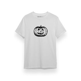 Tshirthane P17722S1817 Halloween Pumpkin Smile Kısa Kol Erkek Beyaz T-shirt