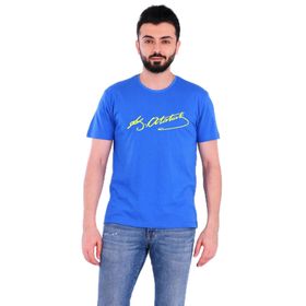 Tshirthane P18107S1208 Sarı Lacivert Atatürk İmza Kısa Kol Mavi Slim Fit Erkek T-shirt