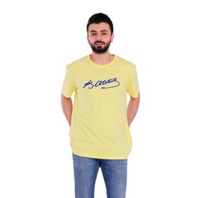 Tshirthane P18107S1208 Sarı Lacivert Atatürk İmza Kısa Kol Sarı Slim Fit Erkek T-shirt