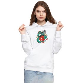 Tshirthane P18738S7374 Dragon Samurai Anime 3ip Kapüşonlu Kadın Beyaz Sweatshirt