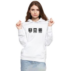 Tshirthane P18802S9265 Eat Sleep Anime 3ip Kapüşonlu Kadın Beyaz Sweatshirt