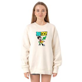 Tshirthane P19724S9062 Teen Titans Go Robin Ekru 2ip Kadın Sweatshirt
