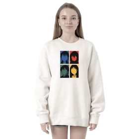 Tshirthane P21011S5157 Erased Anime All Main Character Minimal Colorful Art 2ip Kadın Beyaz Sweatshirt