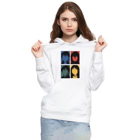 Tshirthane P21016S9206 Erased Anime All Main Character Minimal Colorful Art 3ip Kapüşonlu Kadın Beyaz Sweatshirt