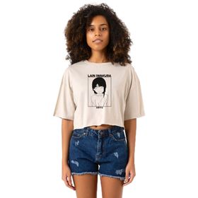 Tshirthane P22813S1086 Serial Experiments Anime Lain Poster Bej Kadın Crop