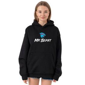 Tshirthane P22831S6749 Mr Beast Siyah 3 ip Kapüşonlu Kadın Sweatshirt