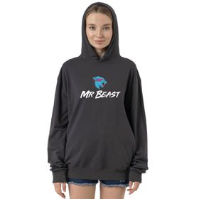 Tshirthane P22832S9358 Mr Beast Füme 2 ip Kapüşonlu Kadın Sweatshirt