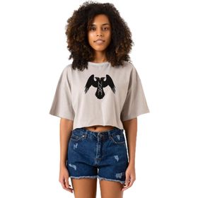 Tshirthane P23483S2051 Thor's Ravens Huginn and Muninn Taş Rengi Kadın Crop